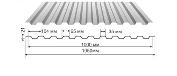 Профнастил оцинкованный С-21 1050x2000 (эконом) купить недорого в Данках