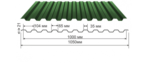 Профнастил зеленый оцинкованный  RAL 6005 С-21 купить недорого в Данках